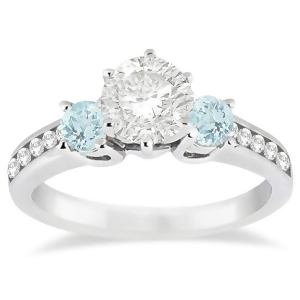 Three-stone Aquamarine and Diamond Engagement Ring 14k White Gold 0.45ct - All