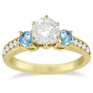 Three-stone Blue Topaz and Diamond Engagement Ring 14k Y. Gold 0.45ct - All