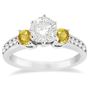 3 Stone Yellow Sapphire and Diamond Engagement Ring 18k W. Gold 0.45ct - All