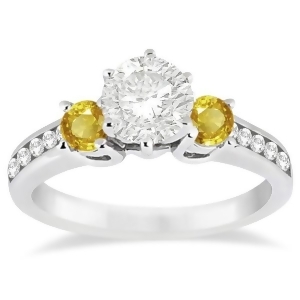 3 Stone Yellow Sapphire and Diamond Engagement Ring 14k W. Gold 0.45ct - All