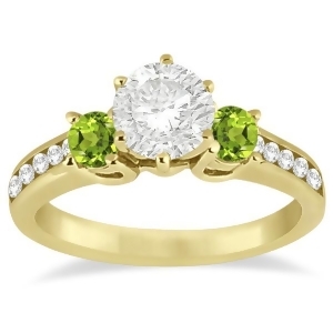 Three-stone Peridot and Diamond Engagement Ring 14k Yellow Gold 0.45ct - All