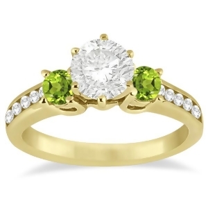 Three-stone Peridot and Diamond Engagement Ring 18k Yellow Gold 0.45ct - All