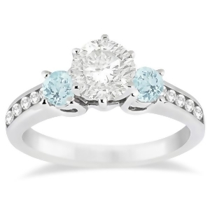 Three-stone Aquamarine and Diamond Engagement Ring 18k White Gold 0.45ct - All