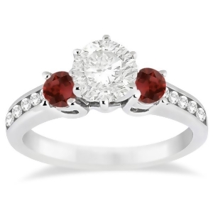 Three-stone Garnet and Diamond Engagement Ring 14k White Gold 0.45ct - All