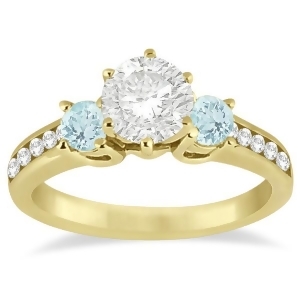 Three-stone Aquamarine and Diamond Engagement Ring 14k Y. Gold 0.45ct - All
