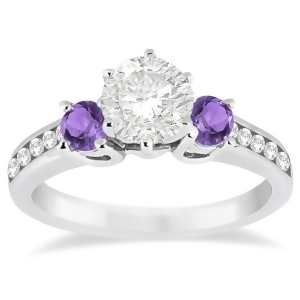 Three-stone Amethyst and Diamond Engagement Ring 14k White Gold 0.45ct - All