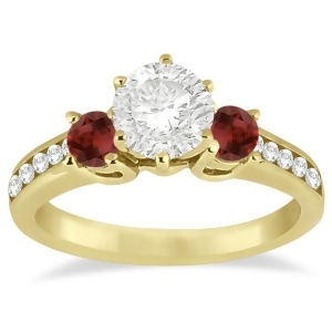 Three-stone Garnet and Diamond Engagement Ring 14k Yellow Gold 0.45ct - All