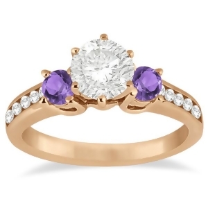 Three-stone Amethyst and Diamond Engagement Ring 14k Rose Gold 0.45ct - All
