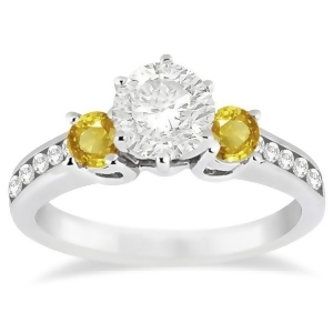 3 Stone Yellow Sapphire and Diamond Engagement Ring Palladium 0.45ct - All