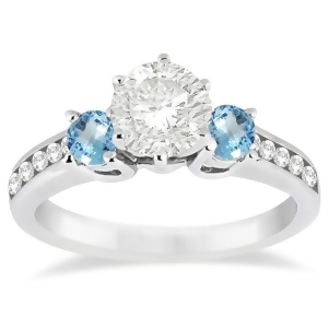Three-stone Blue Topaz and Diamond Engagement Ring 18k White Gold 0.45ct - All