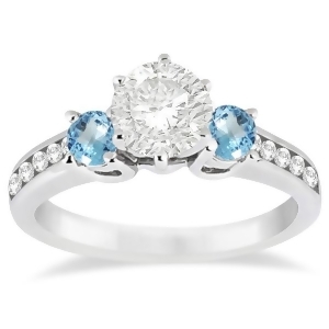 Three-stone Blue Topaz and Diamond Engagement Ring 14k White Gold 0.45ct - All