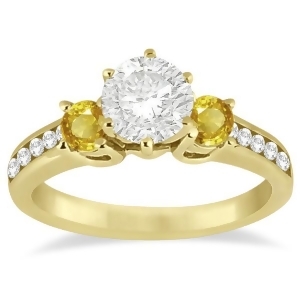 3 Stone Yellow Sapphire and Diamond Engagement Ring 14k Y. Gold 0.45ct - All