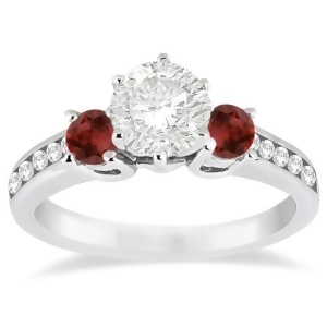 Three-stone Garnet and Diamond Engagement Ring 18k White Gold 0.45ct - All