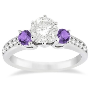 Three-stone Amethyst and Diamond Engagement Ring 18k White Gold 0.45ct - All