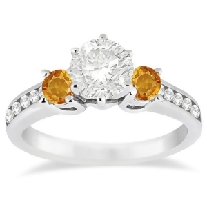 Three-stone Citrine and Diamond Engagement Ring 14k White Gold 0.45ct - All