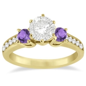 Three-stone Amethyst and Diamond Engagement Ring 14k Yellow Gold 0.45ct - All