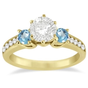 Three-stone Blue Topaz and Diamond Engagement Ring 18k Y. Gold 0.45ct - All