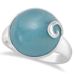 Round Larimar Gemstone Ring with Swirl Design in Sterling Silver - All