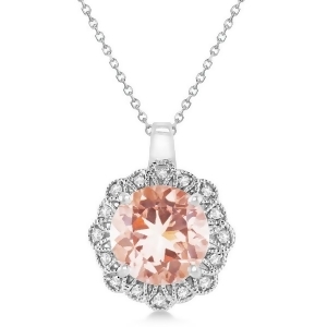 Morganite Pendant Necklace Diamond Accents 14k White Gold 2.78ct - All