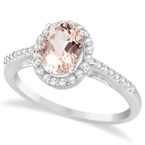 Oval Morganite Engagement Ring with Diamond Halo 14k White Gold 1.50ct - All