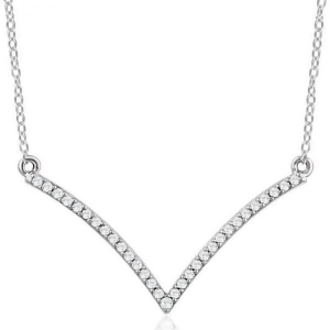 Diamond Chevron Pendant Necklace V-Shaped 14k White Gold 0.16ct - All