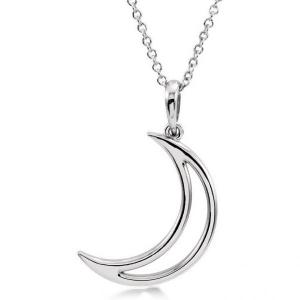 Crescent Moon Pendant Necklace in Solid 14k White Gold - All