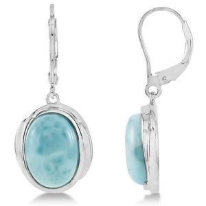 Oval Larimar Gemstone Lever Back Earrings Sterling Silver 6.70ct - All
