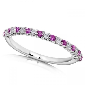 Round Diamond and Pink Sapphire Band in 14kt White Gold 0.25ct - All