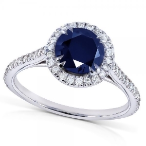 Blue Sapphire Round Diamond Halo Gemstone Ring 14k White Gold 1.50ct - All