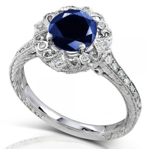 Vintage Sapphire and Diamond Cocktail Ring 14k White Gold 1.48ct - All
