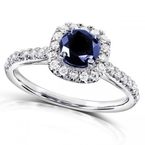 Sapphire and Cushion Diamond Halo Fashion Ring 14k White Gold 0.75ct - All