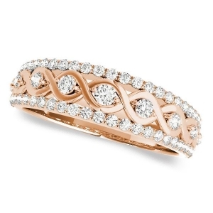 Graduating Diamond Twisted Wedding Band 14k Rose Gold 0.38ct - All