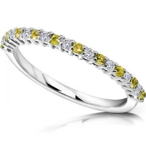 Round Diamond and Yellow Sapphire Band in 14kt White Gold 0.25ct - All