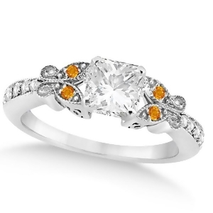 Princess Diamond and Citrine Butterfly Engagement Ring 14k W Gold 0.50ct - All