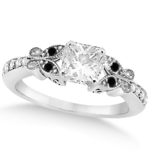 Black and White Diamond Princess Butterfly Engagement Ring 14k W Gold 1.00ct - All