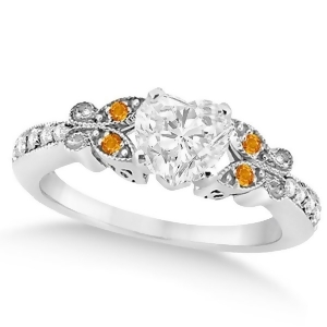 Heart Diamond and Citrine Butterfly Engagement Ring 14k W Gold 0.50ct - All
