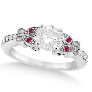 Round Diamond and Ruby Butterfly Engagement Ring in 14k W Gold 0.50ct - All