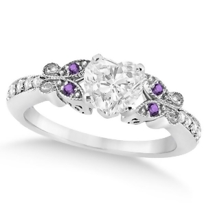 Heart Diamond and Amethyst Butterfly Engagement Ring 14k W Gold 0.50ct - All