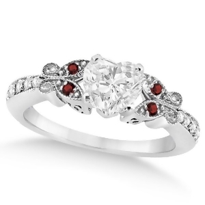 Heart Diamond and Garnet Butterfly Engagement Ring 14k W Gold 1.00ct - All
