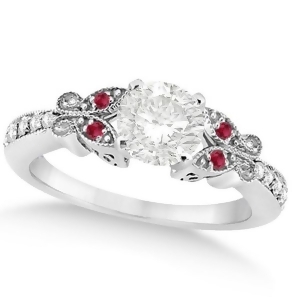 Round Diamond and Ruby Butterfly Engagement Ring in 14k W Gold 0.75ct - All