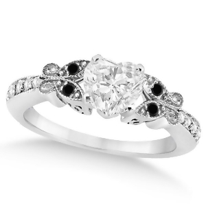Black and White Diamond Heart Butterfly Engagement Ring 14k W Gold 1.00ct - All