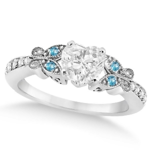 Heart Diamond and Blue Topaz Butterfly Engagement Ring 14k W Gold 0.50ct - All