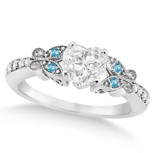 Heart Diamond and Blue Topaz Butterfly Engagement Ring 14k W Gold 0.75ct - All