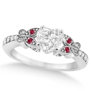 Heart Diamond and Ruby Butterfly Engagement Ring 14k White Gold 0.50ct - All