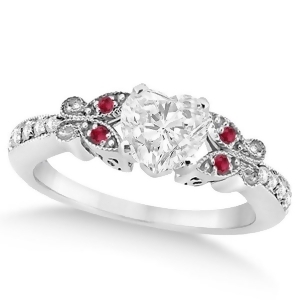 Heart Diamond and Ruby Butterfly Engagement Ring 14k White Gold 1.00ct - All