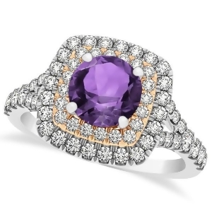Square Double Halo Amethyst Engagement Ring 14k Two-Tone Gold 1.38ct - All