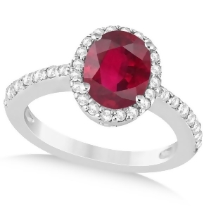 Oval Halo Ruby Engagement Ring Setting 14k White Gold 3.29ct - All