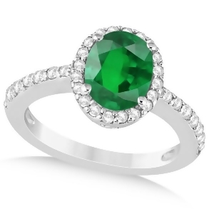 Oval Halo Emerald Engagement Ring Setting 14k White Gold 3.29ct - All