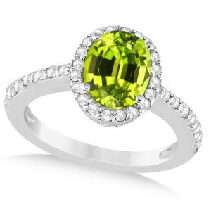 Oval Halo Peridot Engagement Ring Setting 14k White Gold 3.29ct - All