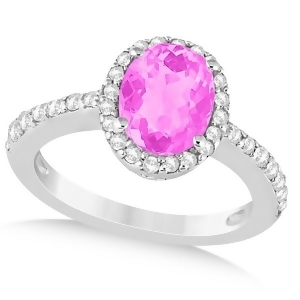Oval Halo Pink Sapphire Engagement Ring Setting 14k White Gold 3.29ct - All
